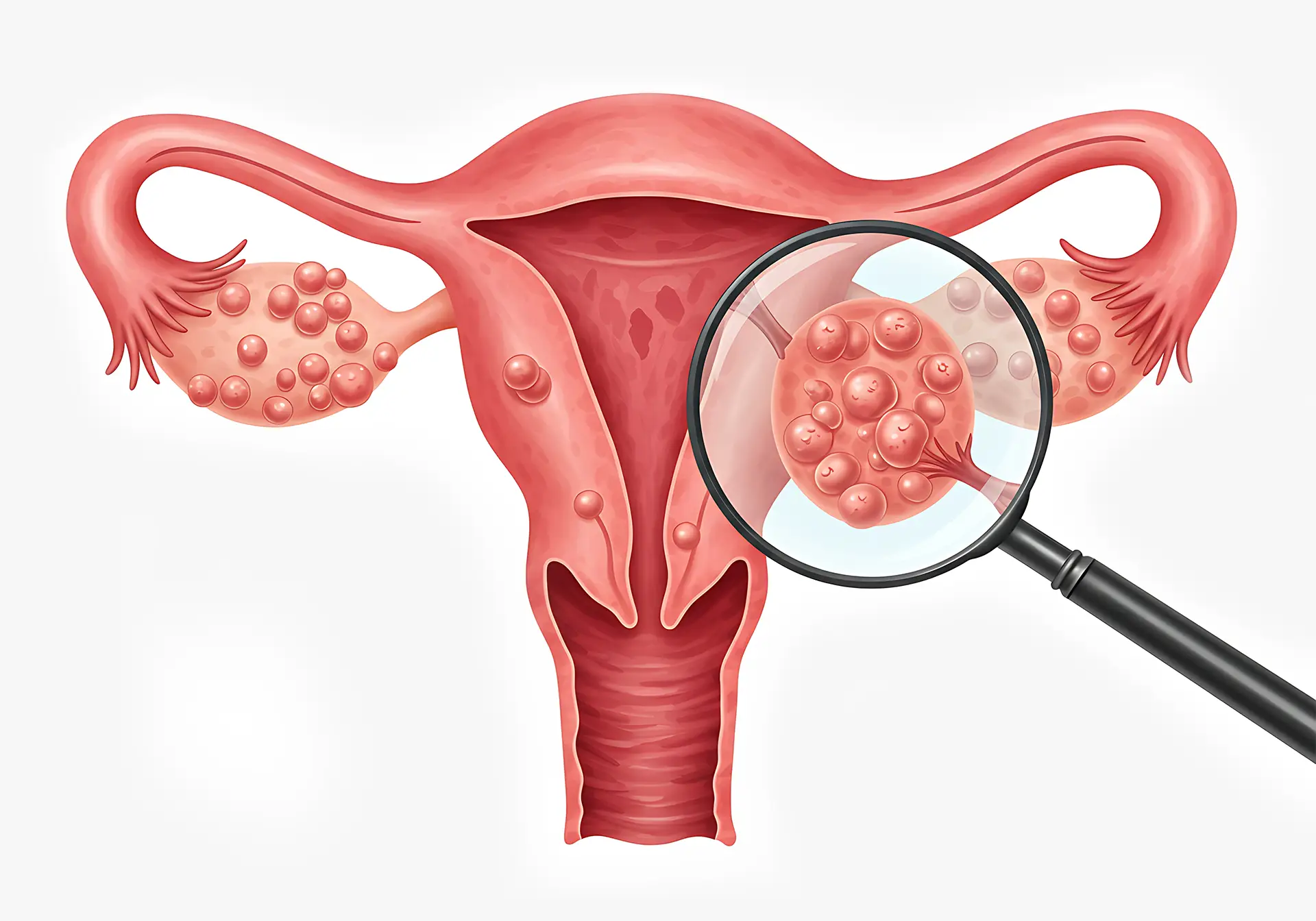 Illustration of a uterus with ovarian cysts - Dr TC Chang